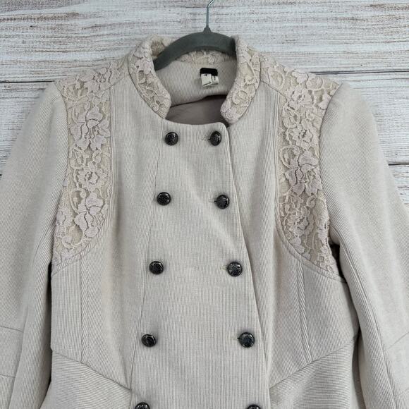 We the Free People Double Breasted Floral Lace Jacket Womens 8 Cream Tan - Picture 3 of 13